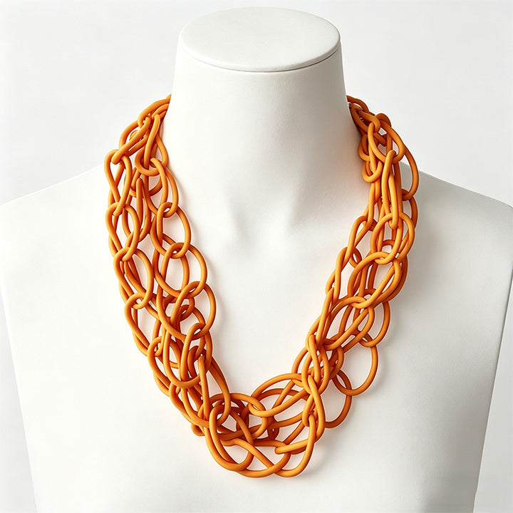 Hand-Woven Bohemian Rubber Statement Necklace