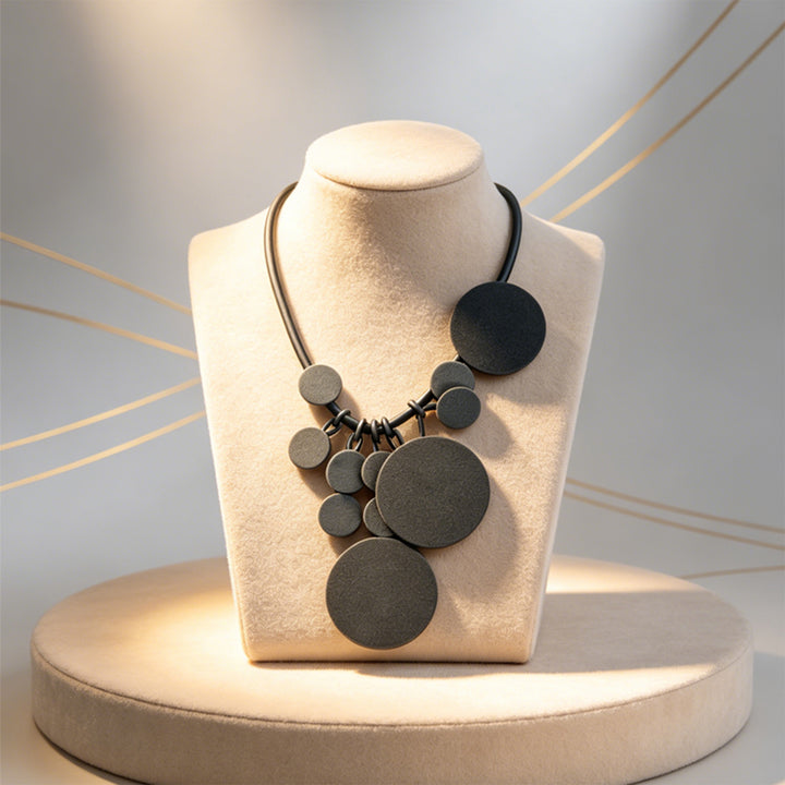 Gothic vintage handmade black round disc necklace